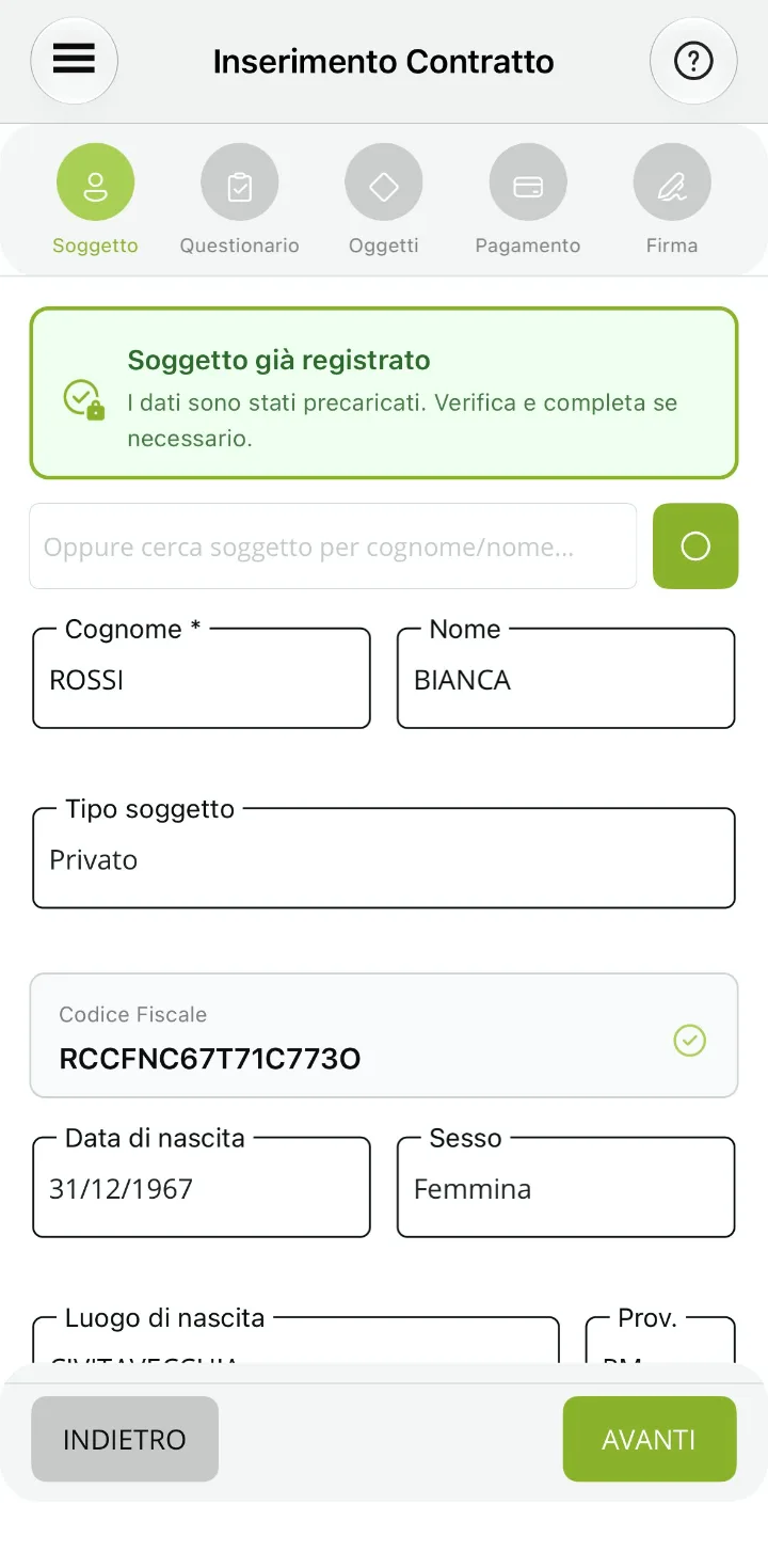App compro oro: dati del cliente compilati dalla scansione